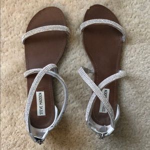 Silver Steve Madden rhinestone sandals with zipper